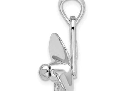 De-Ani Sterling Silver Rhodium-Plated Polished Moveable 3D Propeller Pendant (Style QC10453)
