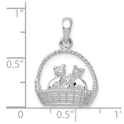 De-Ani Sterling Silver Rhodium-plated Polished 3D Kittens in Basket Pendant