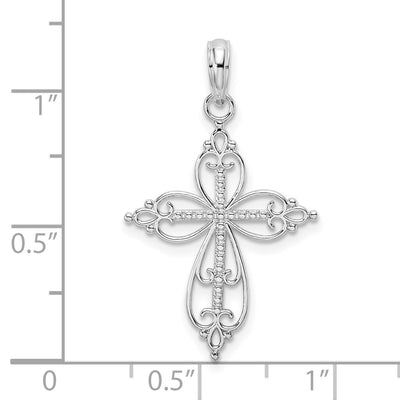 De-Ani Sterling Silver Rhodium-plated Polished Fancy Filigree with Beaded Center Cross Pendant