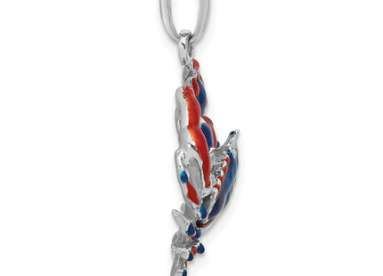 De-Ani Sterling Silver Rhodium-Plated Polished Enameled Blue Stone Crab Pendant, 28 x 21mm