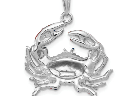 De-Ani Sterling Silver Rhodium-Plated Polished Enameled Blue Stone Crab Pendant, 28 x 21mm