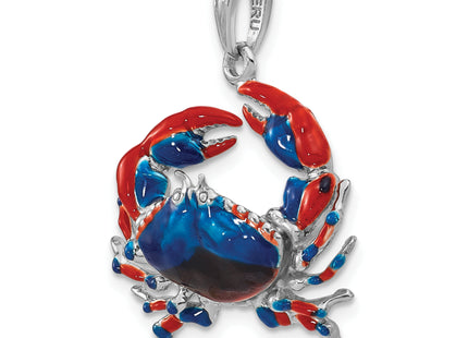 De-Ani Sterling Silver Rhodium-Plated Polished Enameled Blue Stone Crab Pendant, 28 x 21mm
