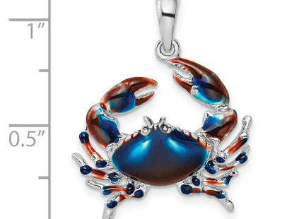 De-Ani Sterling Silver Rhodium-Plated Polished Enameled Blue Stone Crab Pendant, 28 x 21mm