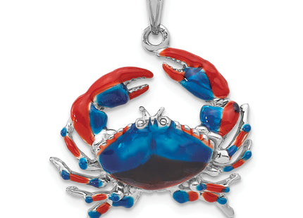 De-Ani Sterling Silver Rhodium-Plated Polished Enameled Blue Stone Crab Pendant, 28 x 21mm