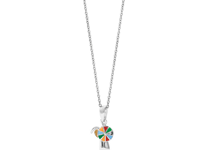 De-Ani Sterling Silver Rhodium-Plated Polished Enameled Tropical Drink Pendant