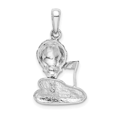De-Ani Sterling Silver Rhodium-Plated Polished Enameled Golf Ball with Tee Pendant