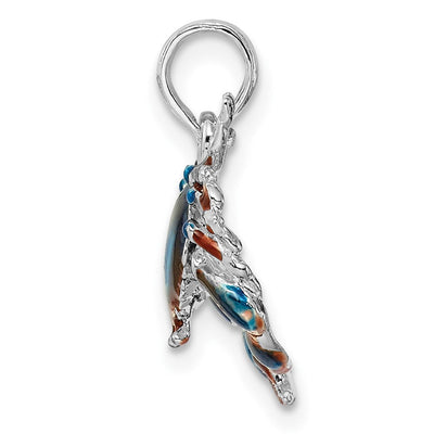 De-Ani Sterling Silver Rhodium-Plated Polished Enameled Blue Stone Crab Pendant, 28 x 21mm