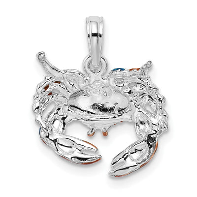 De-Ani Sterling Silver Rhodium-Plated Polished Enameled Blue Stone Crab Pendant, 28 x 21mm