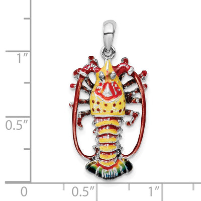 De-Ani Sterling Silver Rhodium-Plated Polished Enameled Florida Lobster Pendant