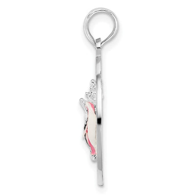 De-Ani Sterling Silver Rhodium-Plated Enameled Sanibel Circle with Shell Pendant