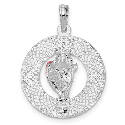 De-Ani Sterling Silver Rhodium-Plated Enameled Sanibel Circle with Shell Pendant