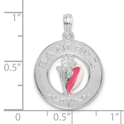 De-Ani Sterling Silver Rhodium-Plated Enameled Sanibel Circle with Shell Pendant