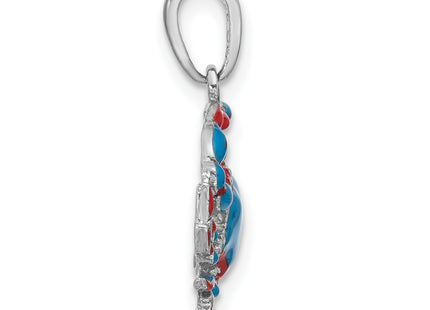 De-Ani Sterling Silver Rhodium-Plated Polished Enameled Blue Crab Pendant
