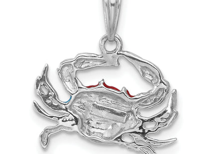 De-Ani Sterling Silver Rhodium-Plated Polished Enameled Blue Crab Pendant