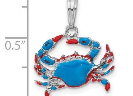 De-Ani Sterling Silver Rhodium-Plated Polished Enameled Blue Crab Pendant