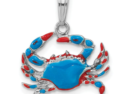 De-Ani Sterling Silver Rhodium-Plated Polished Enameled Blue Crab Pendant
