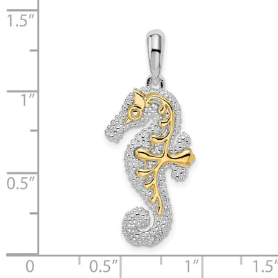 De-Ani Sterling Silver Rhodium-Plated 3D Large Seahorse with 14K Accent Pendant