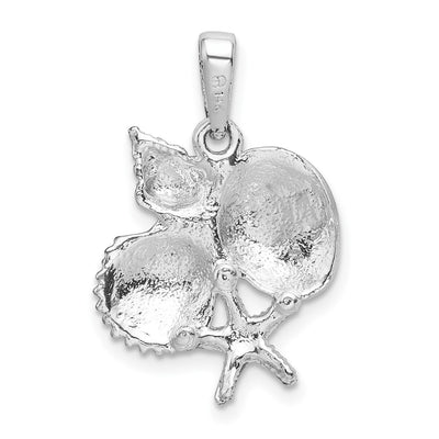 De-Ani Sterling Silver Rhodium-Plated Polished Shells with 14K Starfish Pendant