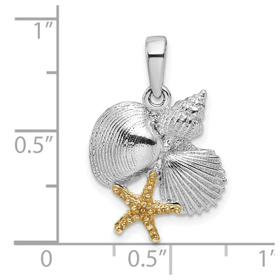 De-Ani Sterling Silver Rhodium-Plated Polished Shells with 14K Starfish Pendant