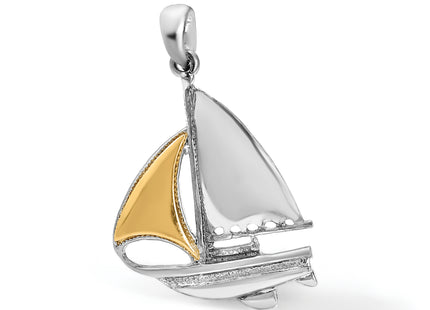 De-Ani Sterling Silver Rhodium-Plated Polished Sailboat with 14k Sail Pendant