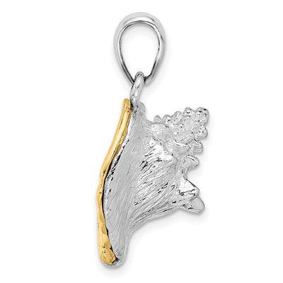 De-Ani Sterling Silver Rhodium-Plated 3D Conch Shell with 14K Accent Pendant
