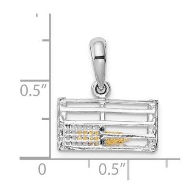 De-Ani Sterling Silver Rhodium-Plated Moveable 3D Trap with 14K Lobster Pendant