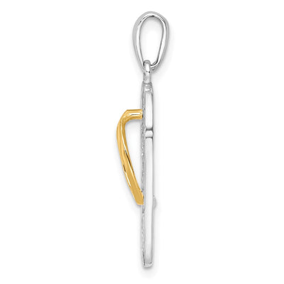 De-Ani Sterling Silver Rhodium-Plated 3D Floral Flip-flop with 14K Straps Pendant