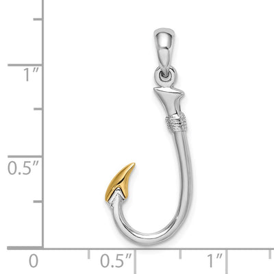 De-Ani Sterling Silver Rhodium-Plated 3D Fish Hook with 14K Accent Pendant