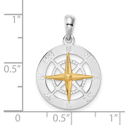 De-Ani Sterling Silver Rhodium-Plated Small Compass with 14K Needle Pendant