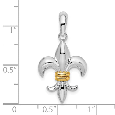De-Ani Sterling Silver Rhodium-Plated Polished Fleur de Lis with 14K Accent Pendant