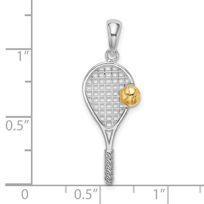 De-Ani Sterling Silver Rhodium-Plated Polished Tennis Racquet with 14K Ball Pendant