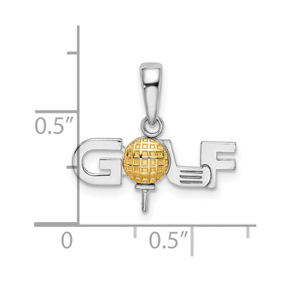 De-Ani Sterling Silver Rhodium-Plated Polished GOLF Tee with 14K Ball Pendant