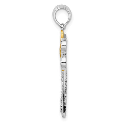 De-Ani Sterling Silver Rhodium-Plated Polished Dragonfly with 14K Accent Pendant