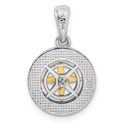 De-Ani Sterling Silver Rhodium-Plated Polished Mini Compass with 14K Needle Pendant