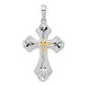 De-Ani Sterling Silver Rhodium-Plated Diamond-Cut Budded Cross with 14k Accent Pendant
