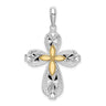 De-Ani Sterling Silver Rhodium-Plated Diamond-Cut Heart Cross with 14k Accent Pendant