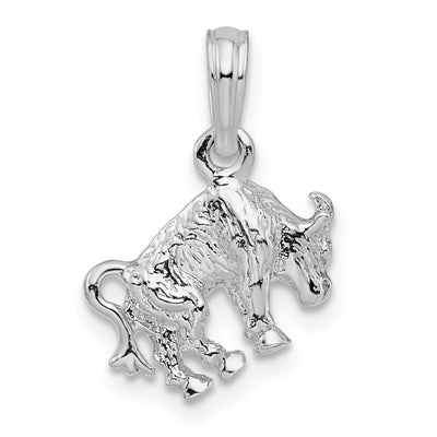 De-Ani Sterling Silver Rhodium-Plated Polished 3D Taurus Zodiac Pendant