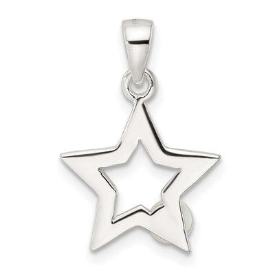 Sterling Silver Rhodium-plated Polished Imitation Pearl Star Pendant
