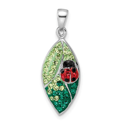 Sterling silver crystal leaf pendant