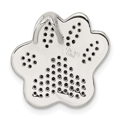 Sterling Silver Rhodium-plated Polished CZ Paw Print Chain Slide
