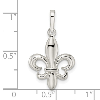 Sterling Silver Rhodium-plated Fleur de Lis Pendant, 27.3 x 15.75mm