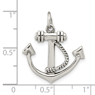 Sterling Silver Polished Anchor Pendant, 25.71 x 21.63mm
