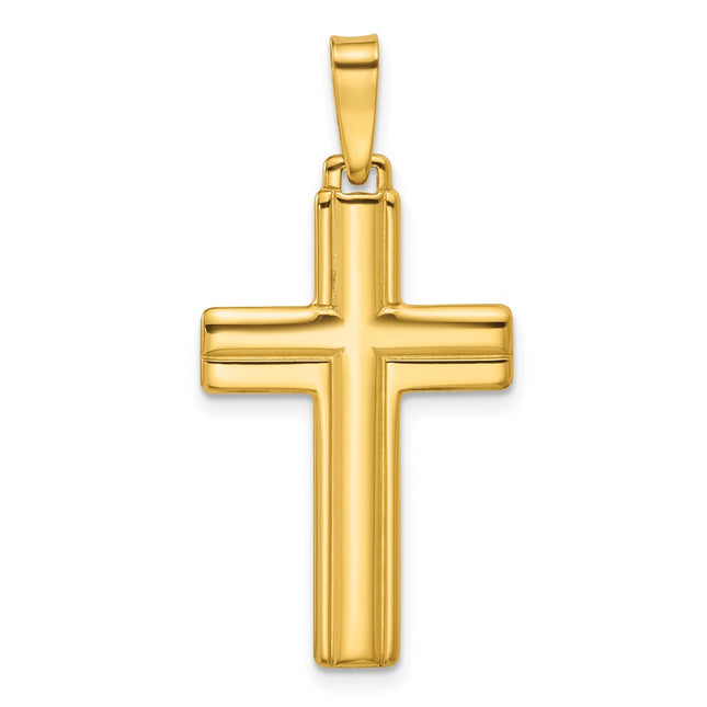 Sterling Silver Gold-tone Polished and Grooved Cross Pendant, 37.1 x 18mm