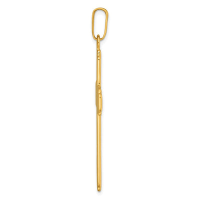 Sterling Silver Gold-tone Polished and Grooved Cross Pendant, 56.7 x 30.1mm