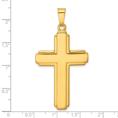 Sterling Silver Gold-tone Polished and Grooved Cross Pendant, 56.7 x 30.1mm