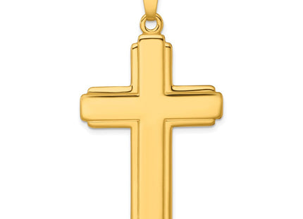 Sterling Silver Gold-tone Polished and Grooved Cross Pendant (Style QC11115GP)