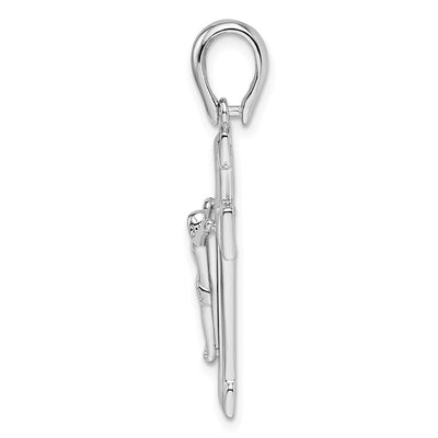 Sterling Silver Rhodium-plated Polished and Laser Crucifix Pendant, 35.6 x 15.85mm
