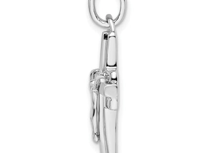Sterling Silver Rhodium-plated Polished and Laser Crucifix Pendant (Style QC11180)
