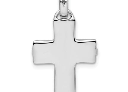 Sterling Silver Rhodium-plated Polished and Laser Crucifix Pendant (Style QC11180)