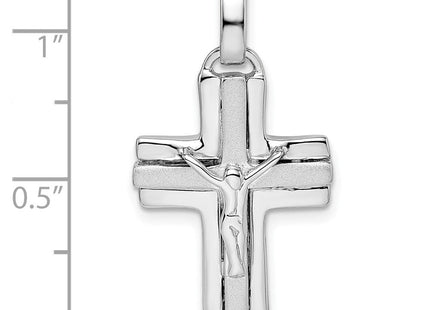 Sterling Silver Rhodium-plated Polished and Laser Crucifix Pendant (Style QC11180)